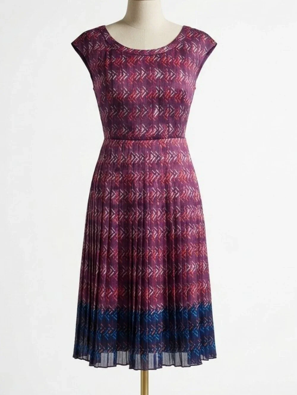 HALOGEN Geometric Pleated Fit & Flare Dress Burgundy Plum 4P Office Wedding